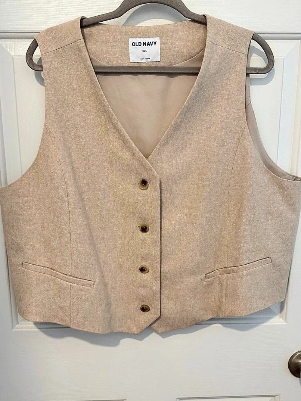 Old Navy Linen-Blend Button-Front Vest Women's Beige
